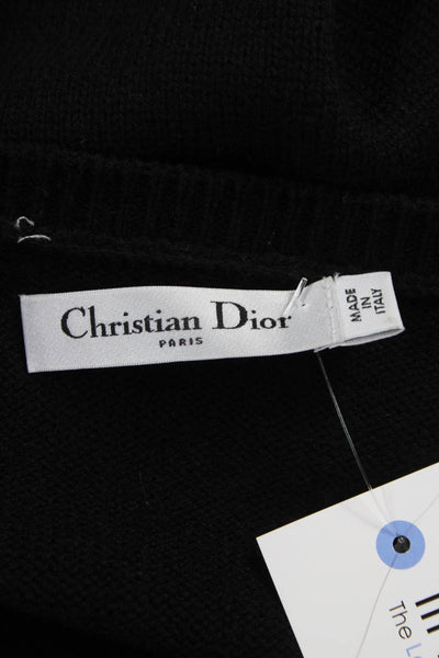 Christian Dior Women Cashmere Pullover Sweater Black Collared 3/4 Sleeve Size S