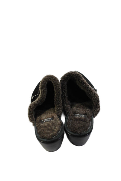 Stuart Weitzman Womens Fuzzy Lined Embellished Suede Clogs Shoes Black Size 8.5M