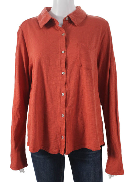 Elliott Lauren Womens Collared Button Up Cotton Long Sleeve Orange Size XL