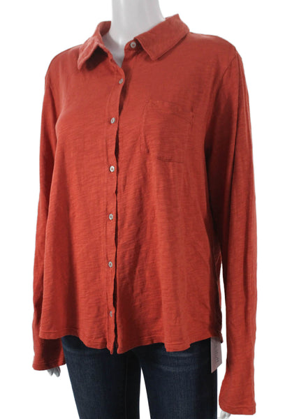 Elliott Lauren Womens Collared Button Up Cotton Long Sleeve Orange Size XL