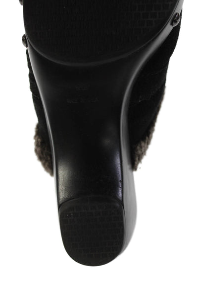 Stuart Weitzman Womens Fuzzy Lined Embellished Suede Clogs Shoes Black Size 8.5M