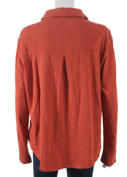 Elliott Lauren Womens Collared Button Up Cotton Long Sleeve Orange Size XL