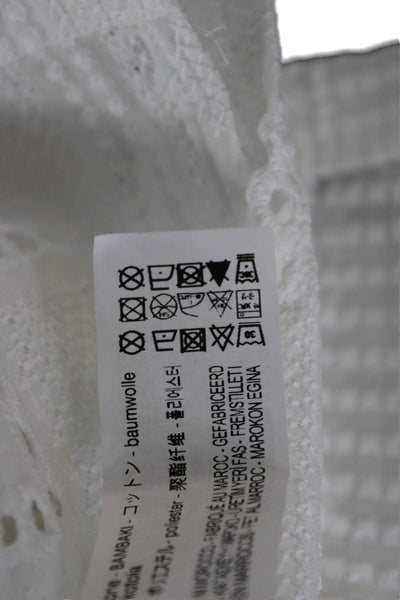 Zara Womens Basic Button-Up White Cotton Collared Short Sleeve Geometric Size M
