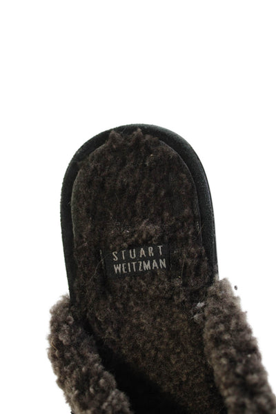 Stuart Weitzman Womens Fuzzy Lined Embellished Suede Clogs Shoes Black Size 8.5M