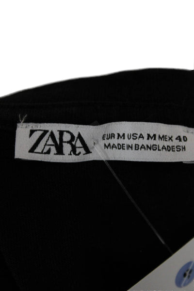 Zara Men Black Cotton Crew Neck T-Shirt Short Sleeve Size M
