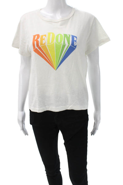 Re/Done Women Basic T-Shirt White Cotton Crew Neck Short Sleeve Size S