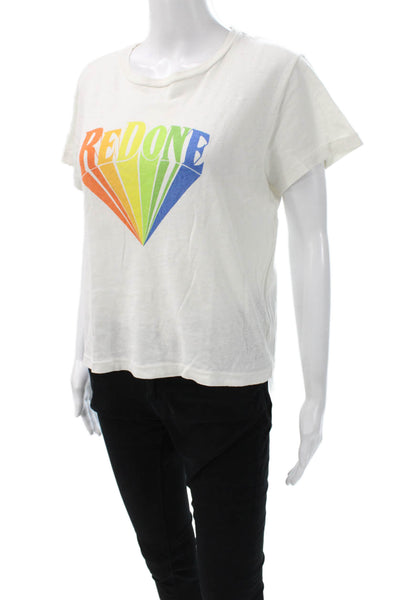Re/Done Women Basic T-Shirt White Cotton Crew Neck Short Sleeve Size S