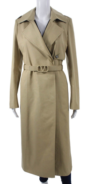 Valentino Womens Beige Trench Coat Buckle Long Sleeve Size 42