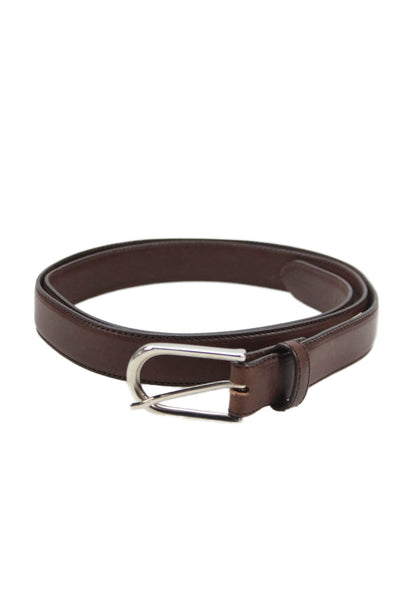 Ralph Lauren Womens Leather Silver Tone Buckle Classic Belt Brown Size 40
