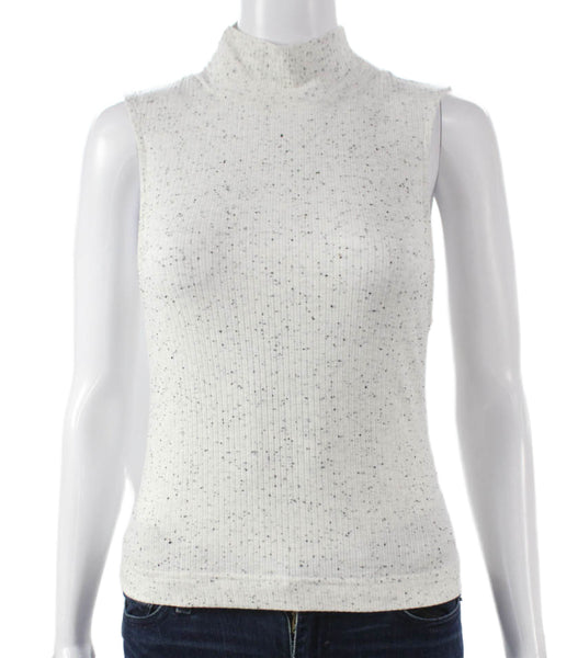Varley Women Basic Mock Neck Tank Spotted Modal Sleeveless White Size XS