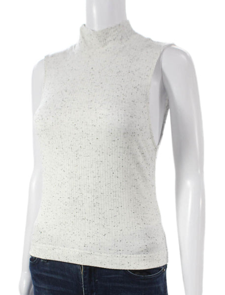 Varley Women Basic Mock Neck Tank Spotted Modal Sleeveless White Size XS