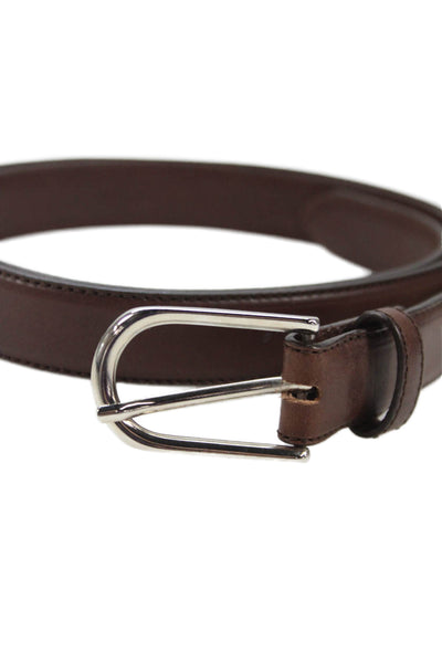Ralph Lauren Womens Leather Silver Tone Buckle Classic Belt Brown Size 40
