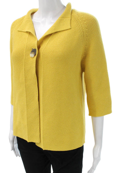 Kinross Women Yellow Cotton Collared 3/4 Sleeve Cardigan Size S