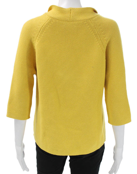 Kinross Women Yellow Cotton Collared 3/4 Sleeve Cardigan Size S