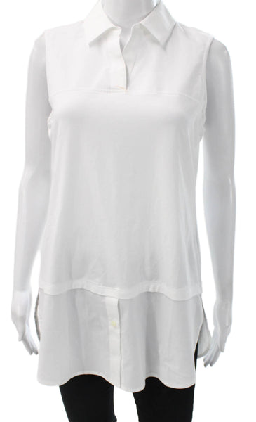 Hinson Wu Women Tunic Collared Sleeveless Cotton White Size S