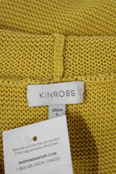 Kinross Women Yellow Cotton Collared 3/4 Sleeve Cardigan Size S