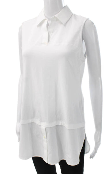 Hinson Wu Women Tunic Collared Sleeveless Cotton White Size S
