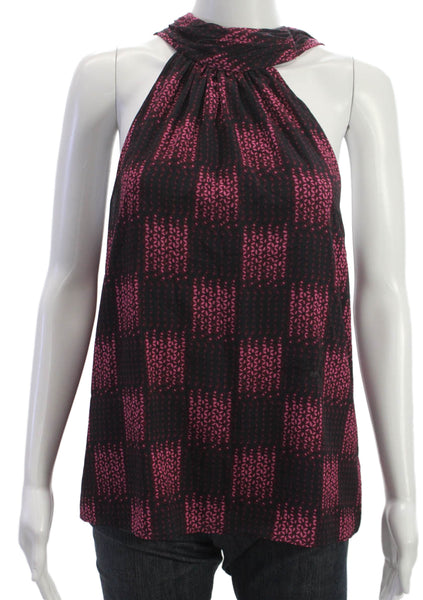 Ramy Brook Women Basic Halter Tank Black Geometric Tie Sleeveless Size M