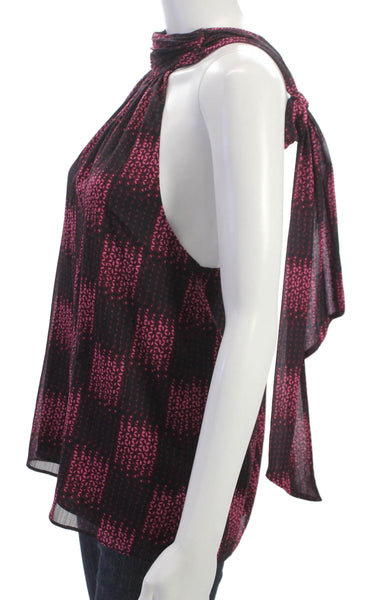 Ramy Brook Women Basic Halter Tank Black Geometric Tie Sleeveless Size M