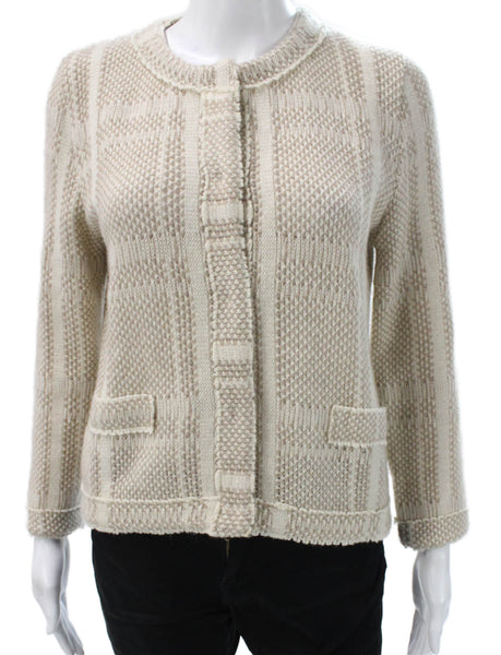 Richard Grand Womens Cashmere Beige Striped Cardigan Longsleeve Size S