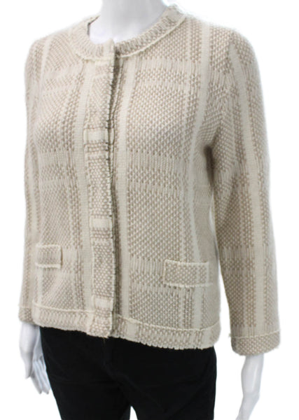 Richard Grand Womens Cashmere Beige Striped Cardigan Longsleeve Size S