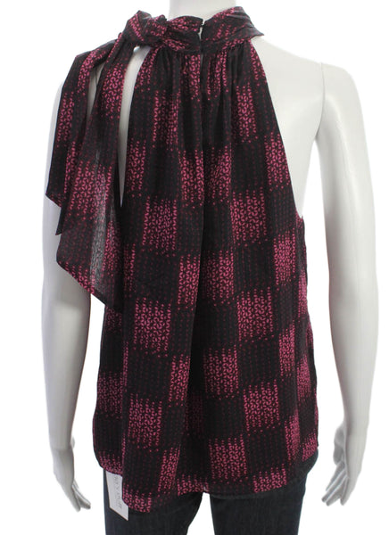 Ramy Brook Women Basic Halter Tank Black Geometric Tie Sleeveless Size M