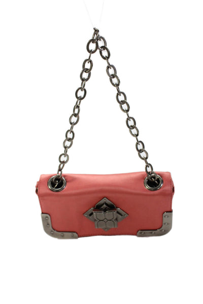 BCBG Max Azria Womens Satin Turnlock Satchel Shoulder Handbag Coral Pink