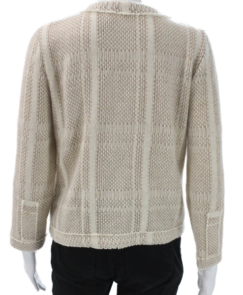 Richard Grand Womens Cashmere Beige Striped Cardigan Longsleeve Size S