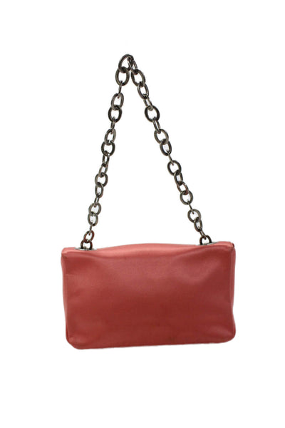 BCBG Max Azria Womens Satin Turnlock Satchel Shoulder Handbag Coral Pink