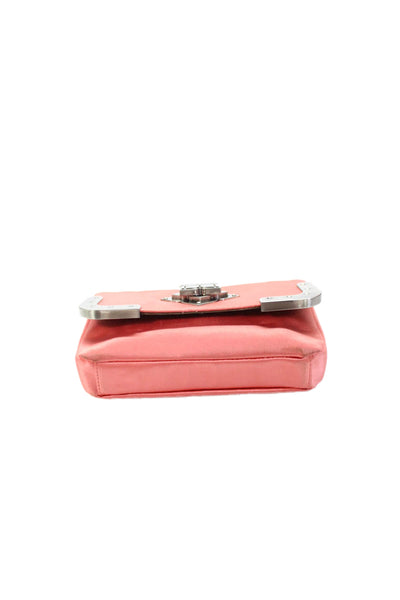 BCBG Max Azria Womens Satin Turnlock Satchel Shoulder Handbag Coral Pink