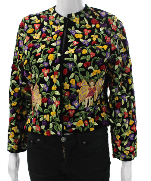 Spaghetti Boys Womens Basic Velvet Floral Jacket Black Size S