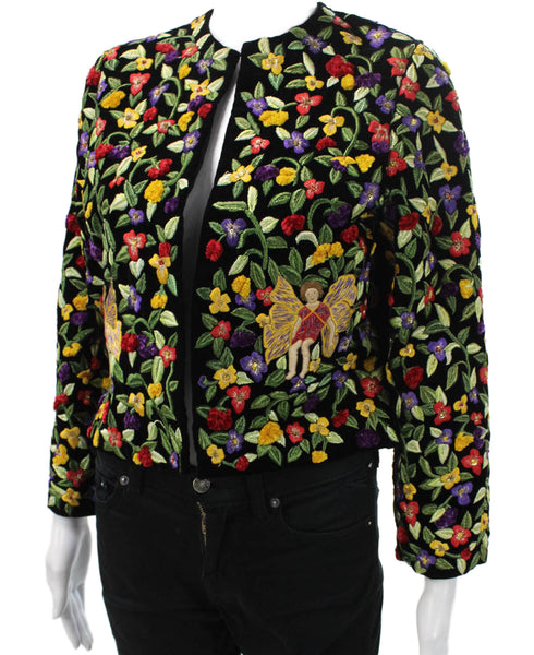 Spaghetti Boys Womens Basic Velvet Floral Jacket Black Size S