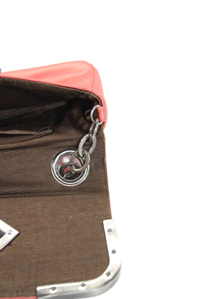 BCBG Max Azria Womens Satin Turnlock Satchel Shoulder Handbag Coral Pink