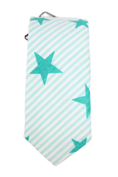 Designer Mens Geometric Star Print Classic Tie Blue