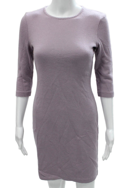 St. John Womens Bodycon Wool Dress Purple 3/4 Sleeve Zip Crew Neck Size 4