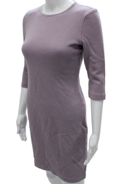 St. John Womens Bodycon Wool Dress Purple 3/4 Sleeve Zip Crew Neck Size 4