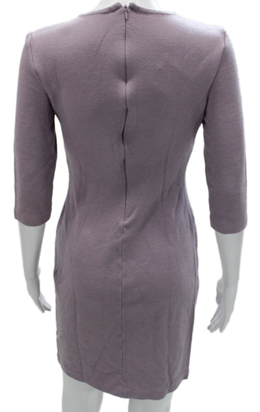 St. John Womens Bodycon Wool Dress Purple 3/4 Sleeve Zip Crew Neck Size 4