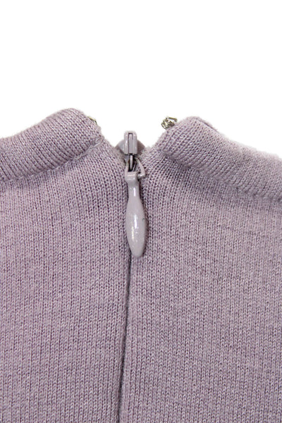 St. John Womens Bodycon Wool Dress Purple 3/4 Sleeve Zip Crew Neck Size 4