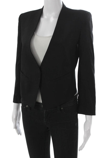 Helmut Lang Womens Buttoned Cropped Blazer Jacket Black Size 0