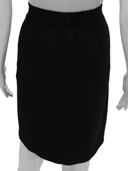 St. John Women Black Wool Straight Pencil Skirt Pull On Short Size 10