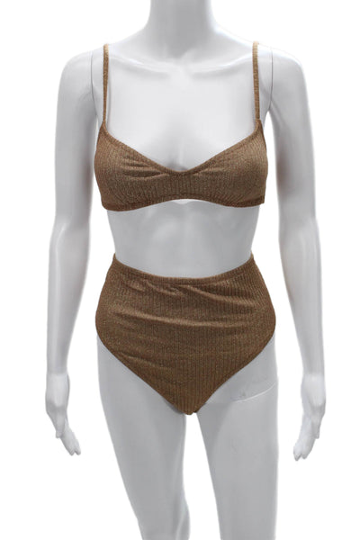 J Crew Womens Gold Striped Polyamide Bikini Size M