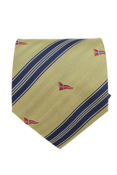 Designer Mens Graphic Boat Print Classic Tie Yellow