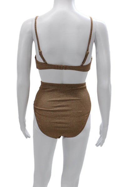 J Crew Womens Gold Striped Polyamide Bikini Size M