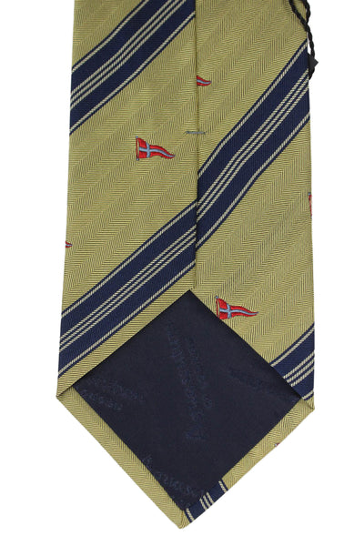 Designer Mens Graphic Boat Print Classic Tie Yellow