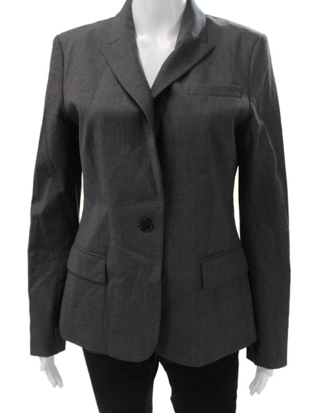 Theory Womens Gray Wool Blend Button Blazer Size 10
