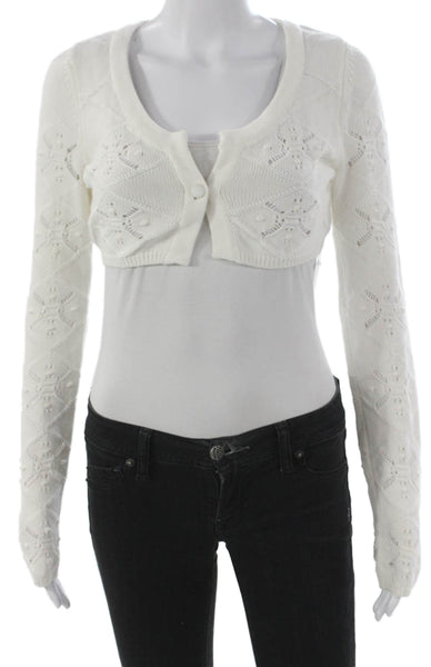 Solid & Striped Womens Shrug Sweater White Geometric Long Sleeve Size S