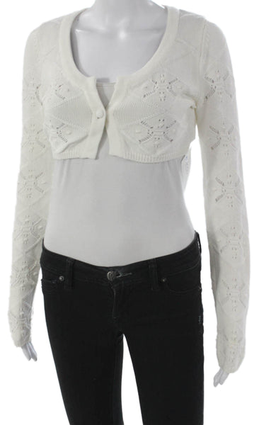 Solid & Striped Womens Shrug Sweater White Geometric Long Sleeve Size S