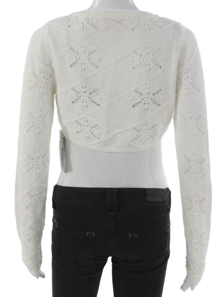 Solid & Striped Womens Shrug Sweater White Geometric Long Sleeve Size S
