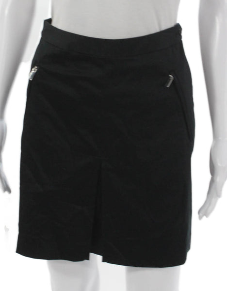 Ralph Lauren Womens Straight Pencil Skirt Black Cotton Button Mini Size S