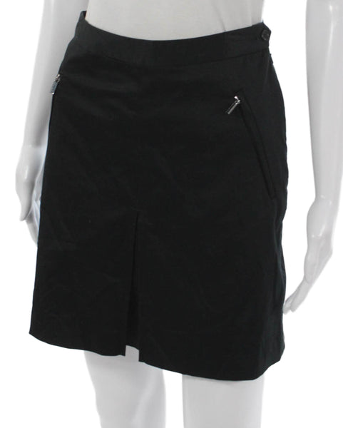 Ralph Lauren Womens Straight Pencil Skirt Black Cotton Button Mini Size S